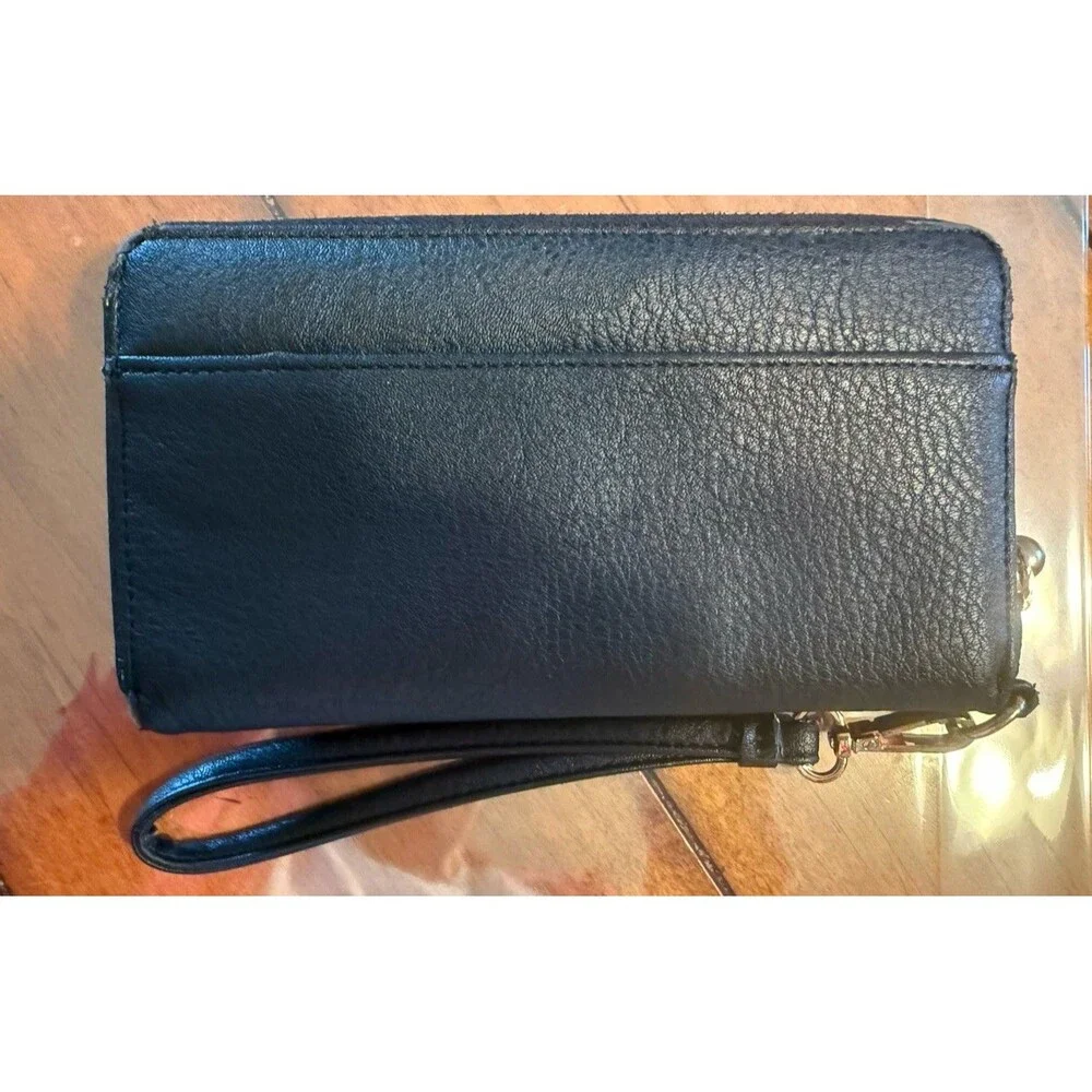 Lauren Conrad Black Wallet Wristlet Gold Zipper Faux Leather Card Holder ID